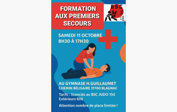 Venez vous former aux gestes des Premiers Secours samedi 11 Octobre de 08h30 à 17h30 au club !