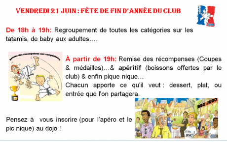 Fête de fin d'année: vendredi 21 juin