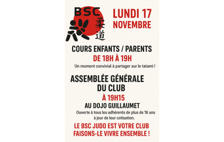 Cours enfants/parents de 18h à 19h  puis Assemblée Générale à 19h15  LUNDI 17 NOVEMBRE 2025