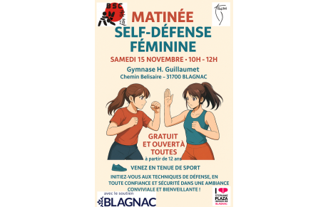 Matinée self-défense samedi 15 novembre de 10h à 12h ouvert aux féminines à partir de 12ans et gratuite !